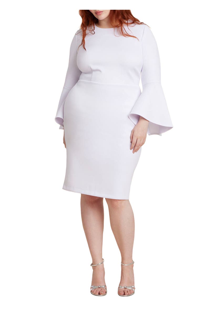 ELOQUII Bell Sleeve Scuba Crepe Dress, Main, color, White