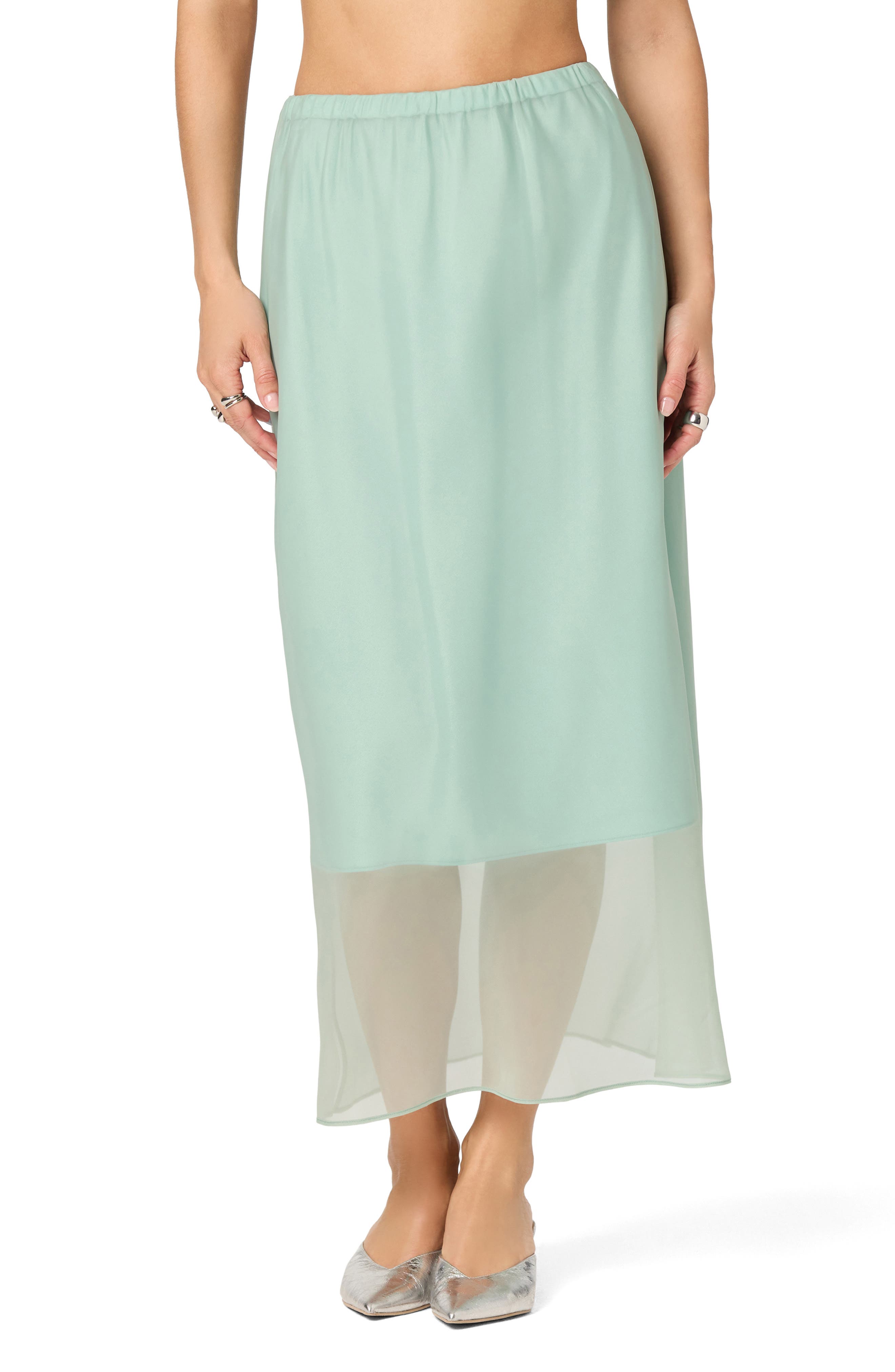 ASTR the Label Keyara Sheer Overlay Midi Skirt