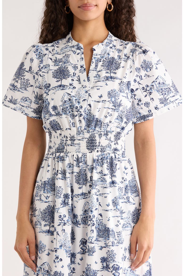 Lara Floral Print A-Line Dress, Alternate, color, WHITE-BLUE-MULTI