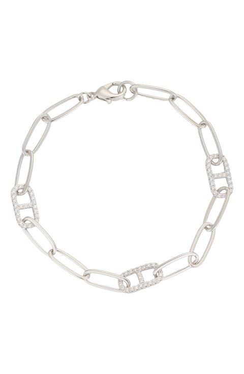 Cubic Zirconia Anchor Link Paperclip Chain Bracelet