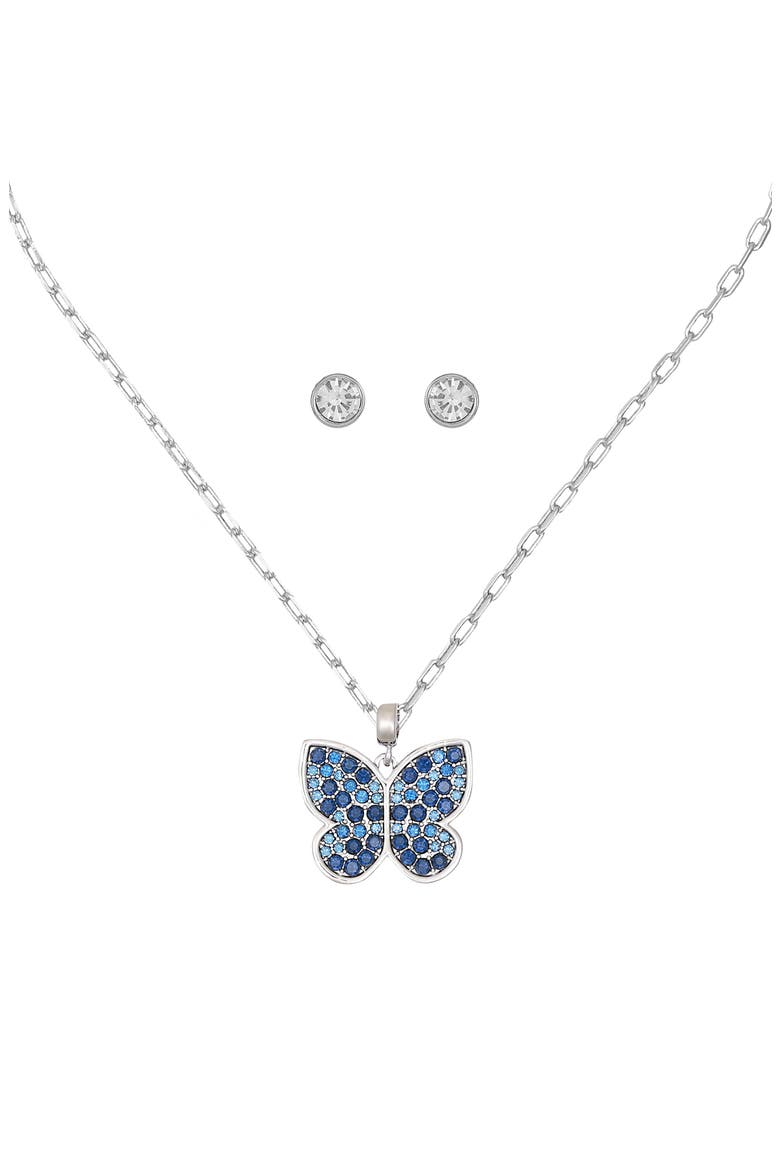 Butterfly Pendant Necklace & Stud Earrings Set, Alternate, color, SILVER/BLUE
