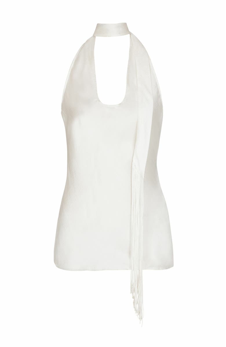 Balmain Backless Fringed Satin Top, Alternate, color, White