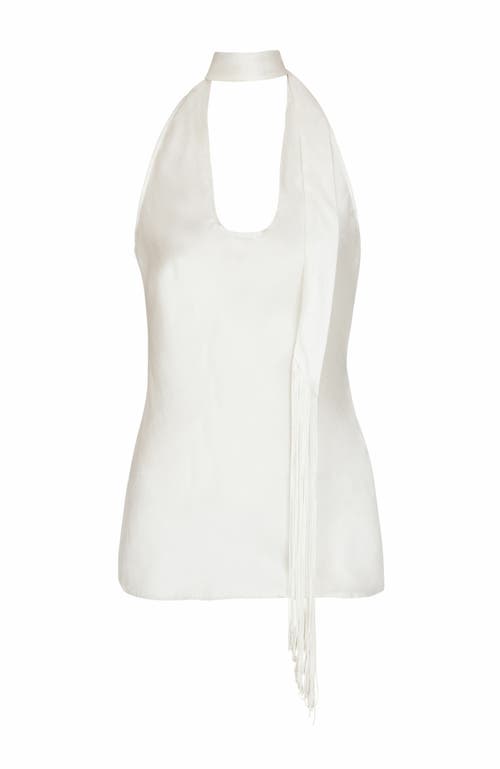 Balmain Backless Fringed Satin Top In White