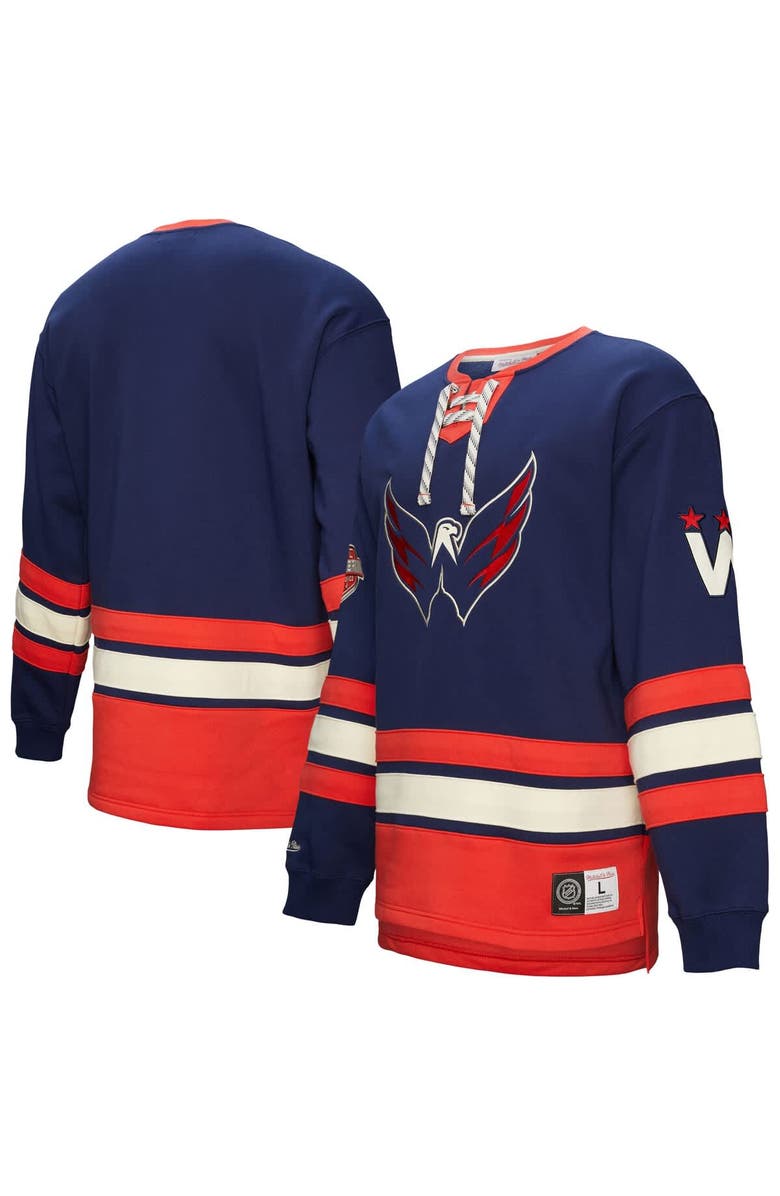 Mitchell & Ness Men's Navy Washington Capitals Heritage Lace-Up Pullover Sweatshirt, Main, color, Navy