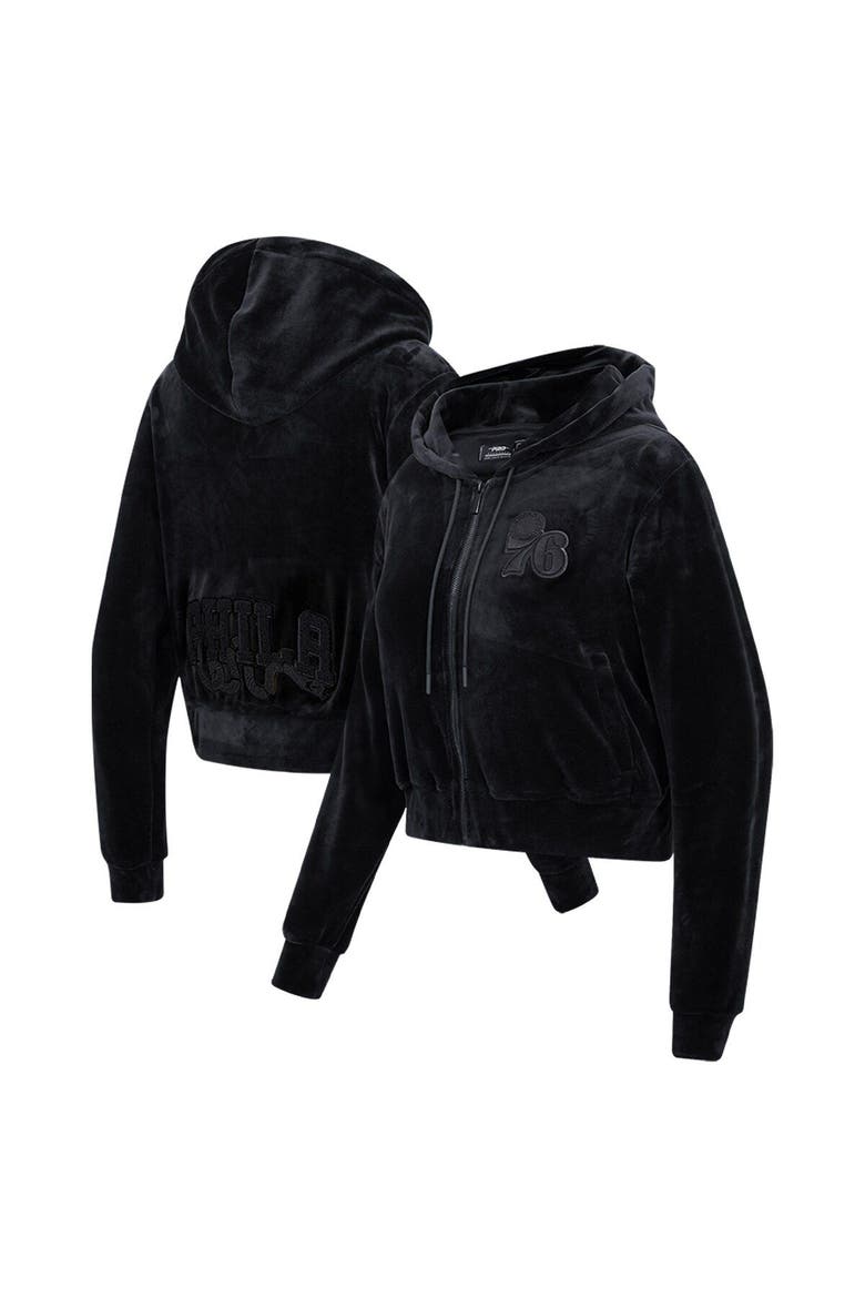 Women's Pro Standard Philadelphia 76ers Triple Black Velour Full-Zip Hoodie, Main, color, Black