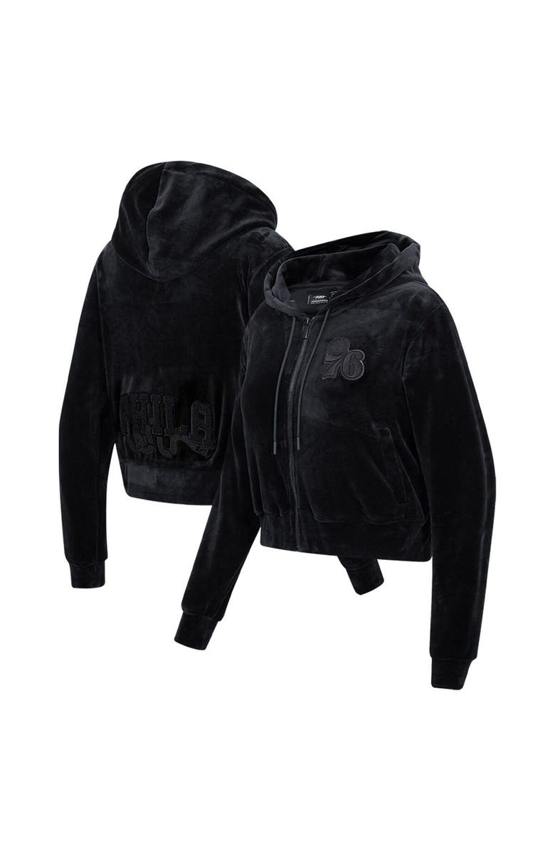 PRO STANDARD Women's Pro Standard Philadelphia 76ers Triple Black Velour Full-Zip Hoodie, Main, color, Black
