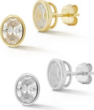 GLAZE JEWELRY Set of 2 Sterling Silver Cubic Zirconia Round Stud Earrings