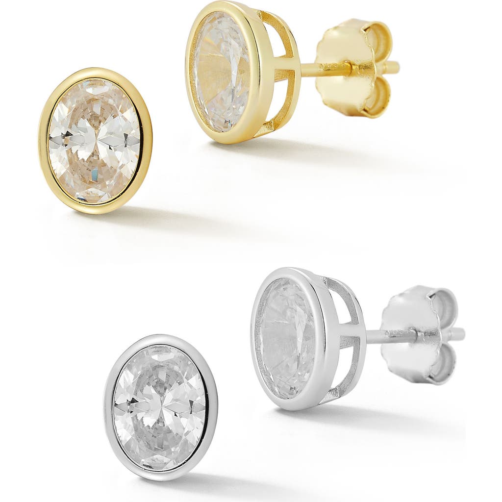 Glaze Jewelry Set Of 2 Sterling Silver Cubic Zirconia Round Stud Earrings