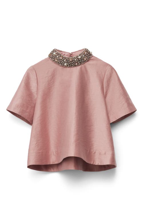 & Other Stories Faux Pearl & Rhinestone Collar Boxy Top In Pink
