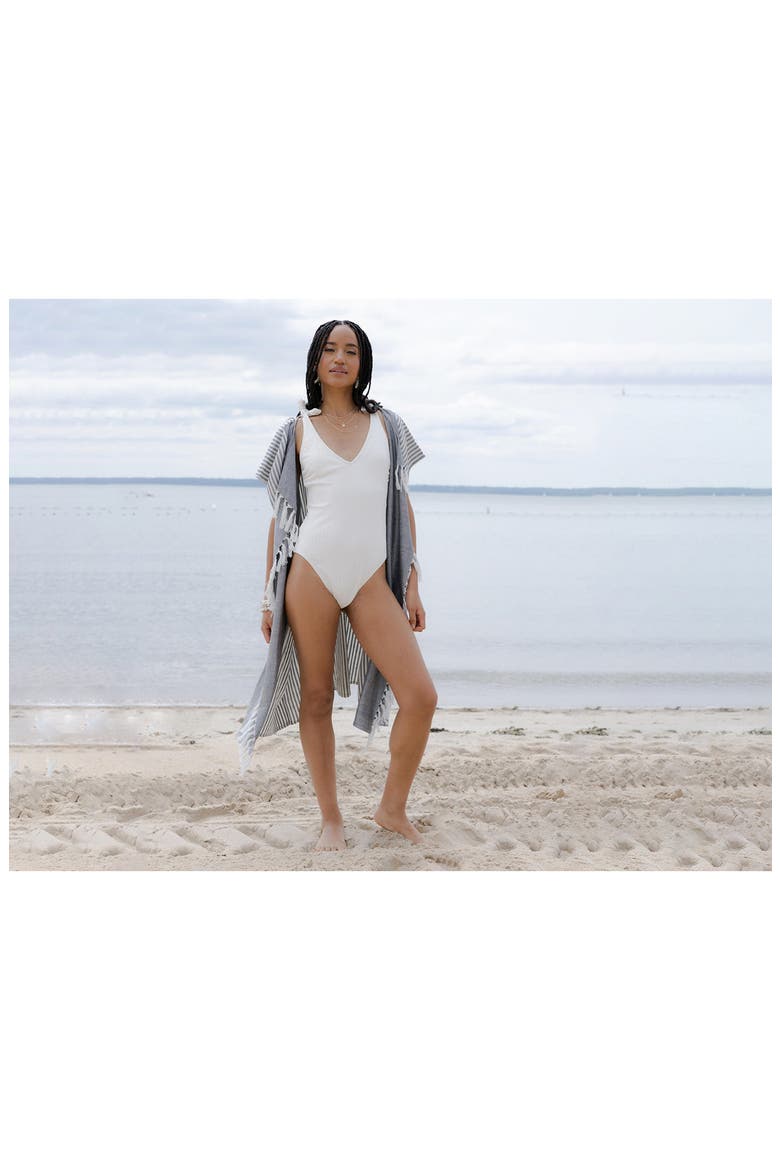Striped Turkish Towel Robe, Alternate, color, GREY