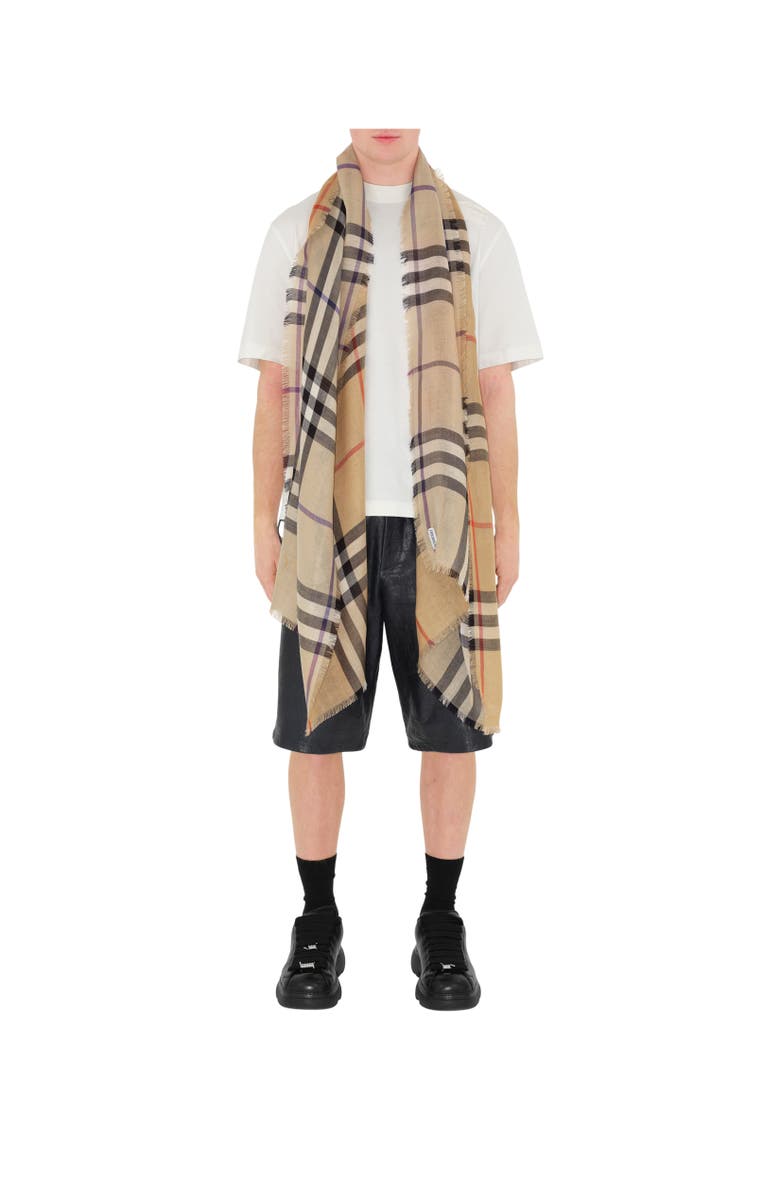 Burberry Check Wool Silk Scarf, Alternate, color, Sand/Lichen