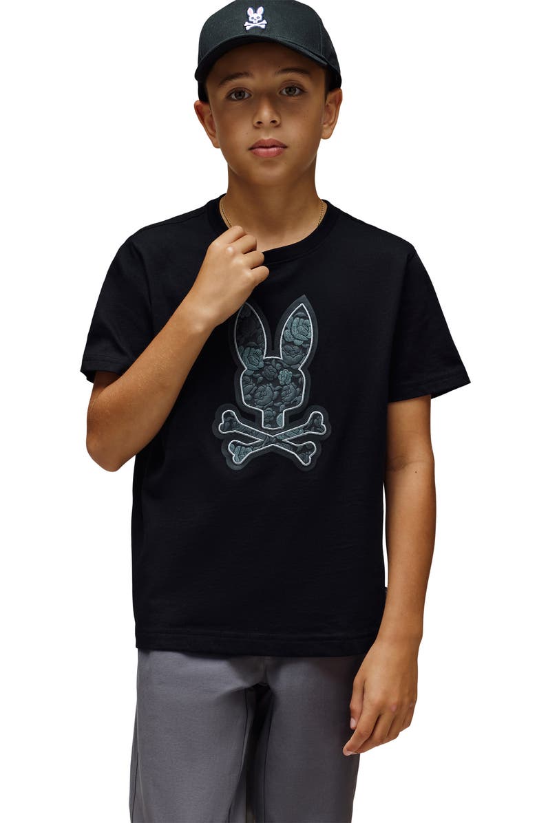 Psycho Bunny Kids' Rowen Embroidered Pima Cotton Graphic T-Shirt, Alternate, color, Black