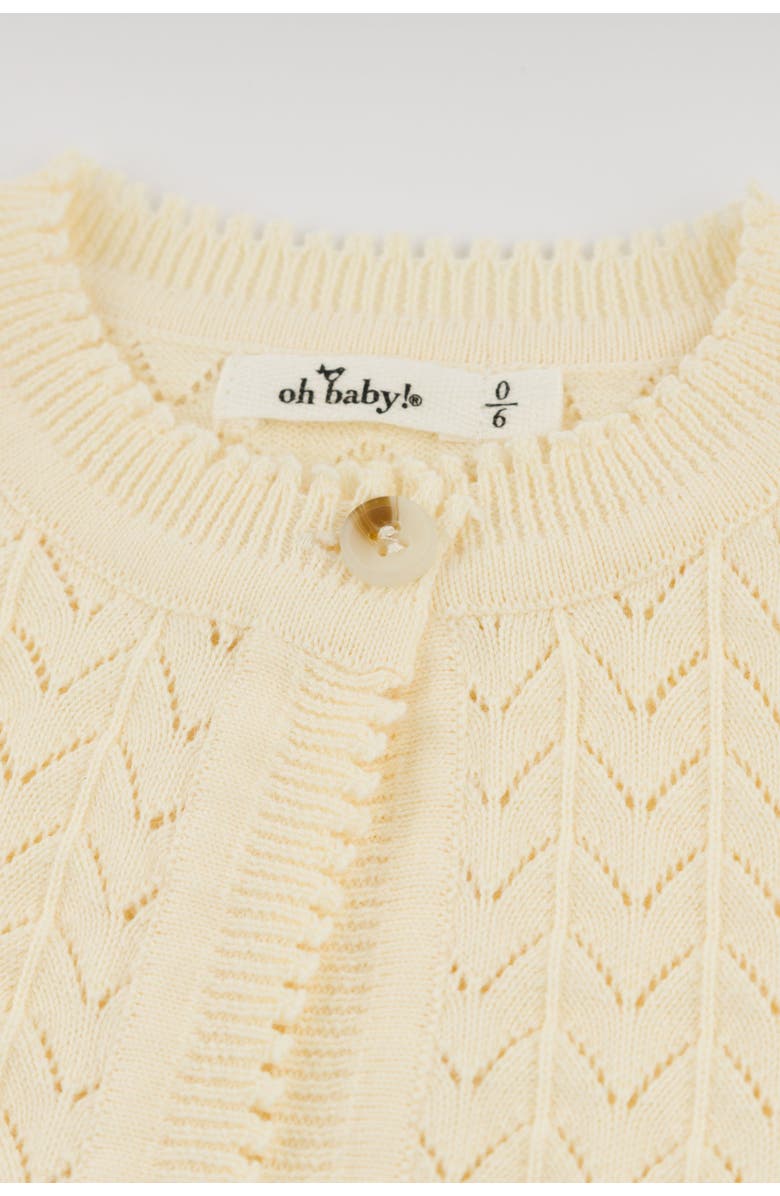 oh baby! Wave Stitch Juliet Pointelle Short Sleeve Cardigan, Alternate, color, Butter
