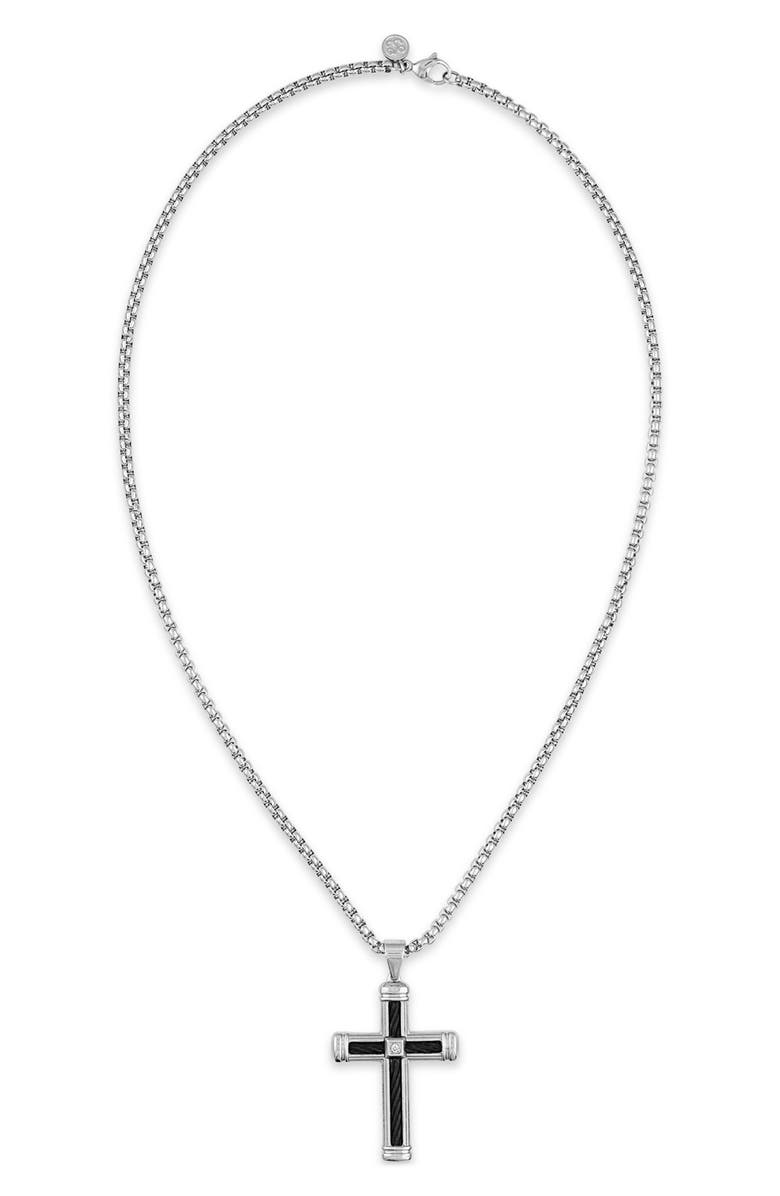 Esquire Men's Two-Tone Stainless Steel Diamond Cross Pendant Necklace, Alternate, color, Stainless Steel