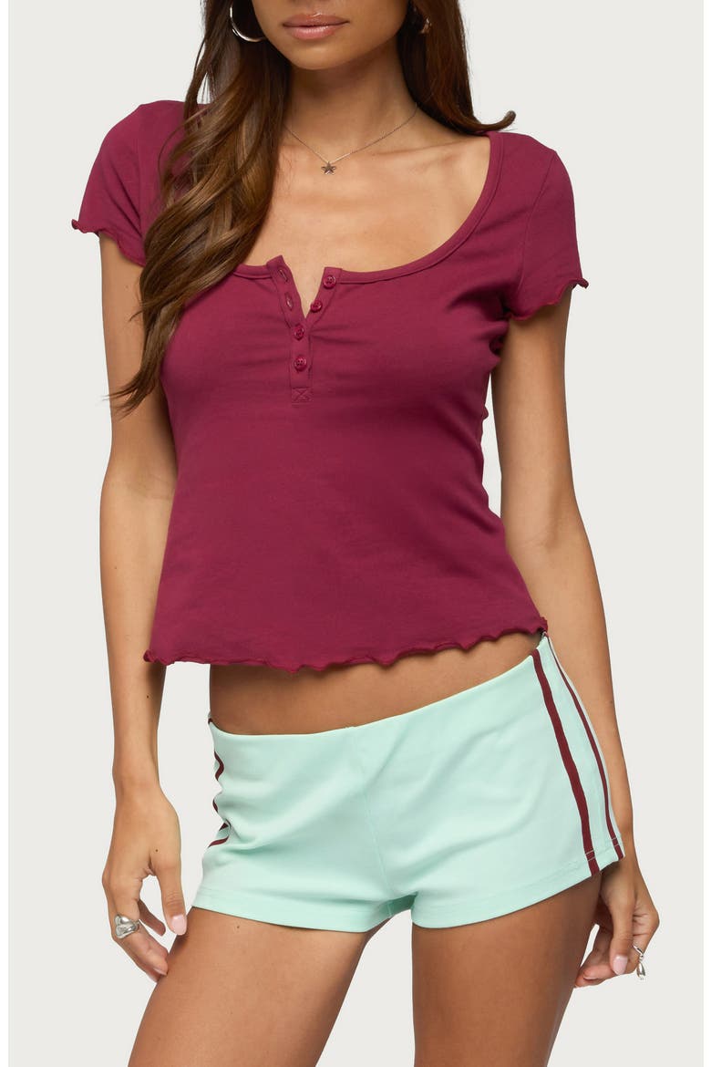 Lilibeth Short Sleeve Henley T-Shirt, Main, color, BURGUNDY