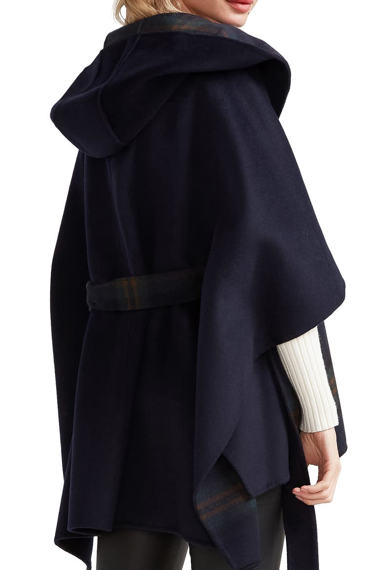 Jackson Landing Plaid Wool Blend Cape, Alternate, color, FRENCH NAVY