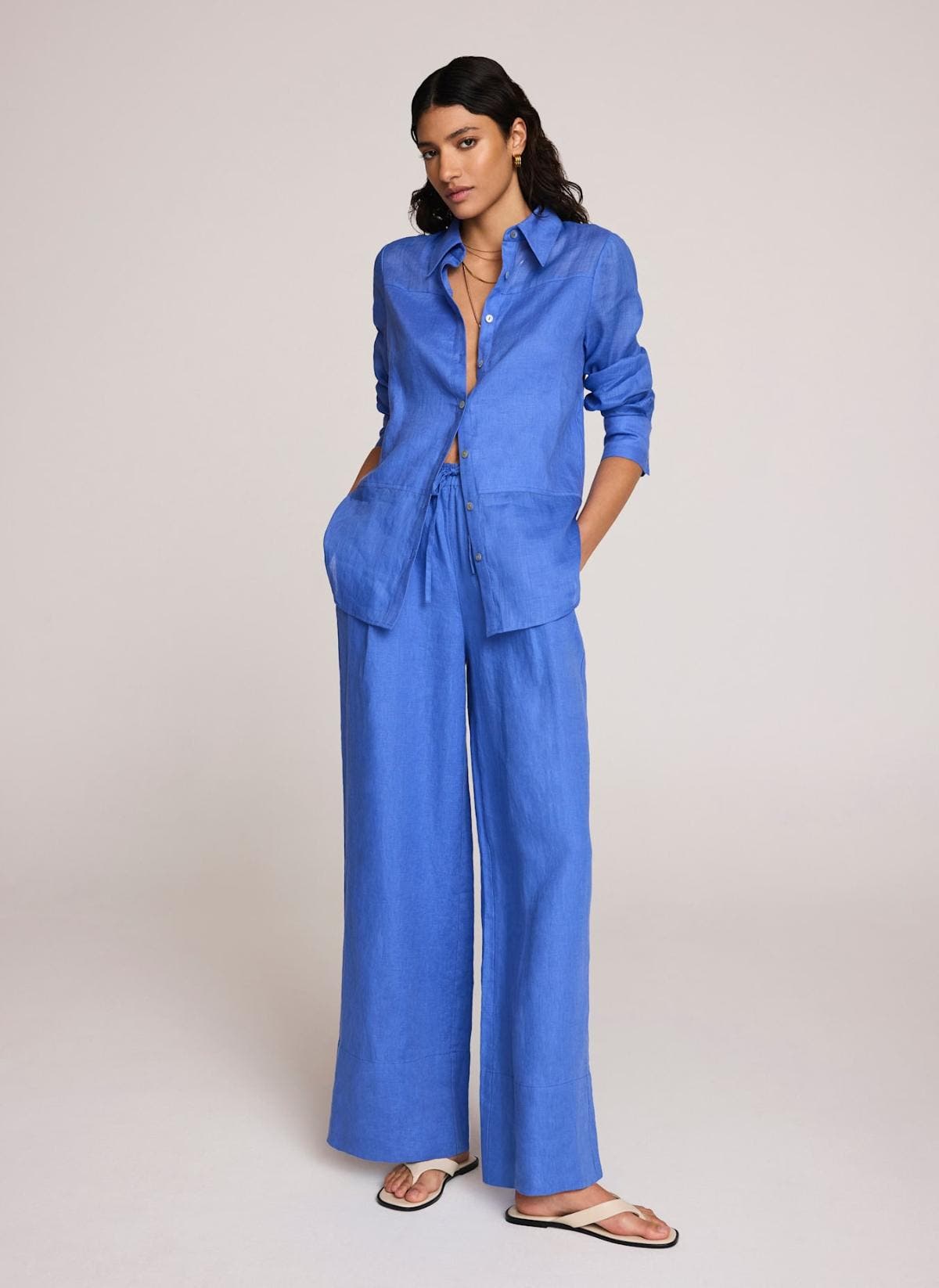 Linen Drawstring Wide Leg Trousers - image 2