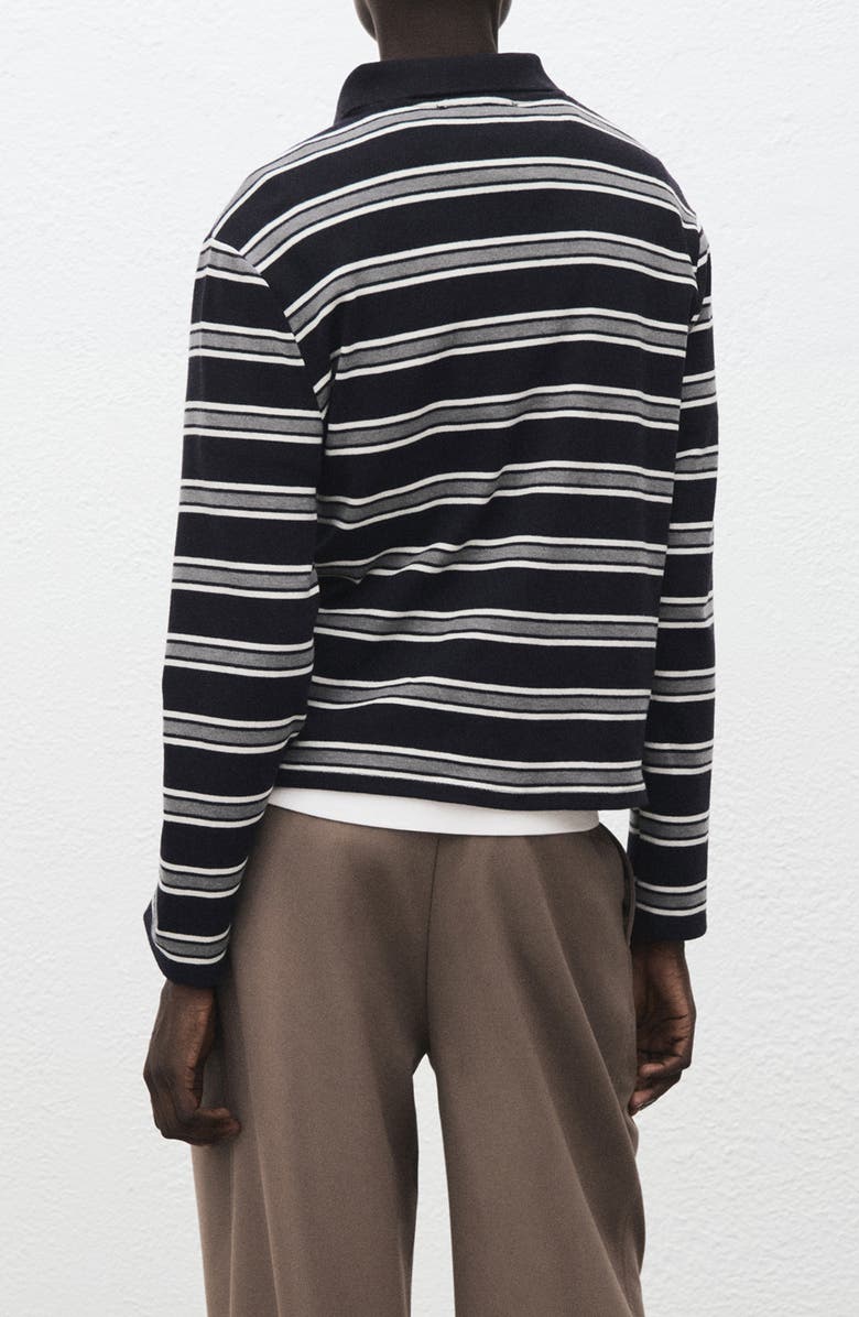 MANGO Stripe Long Sleeve Polo, Alternate, color, Navy