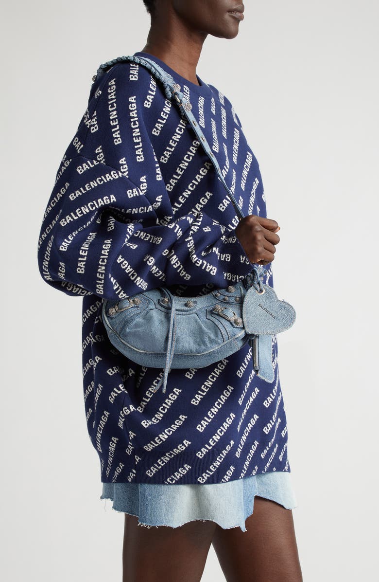 Balenciaga Extra Small Cagole Denim Shoulder Bag, Alternate, color,