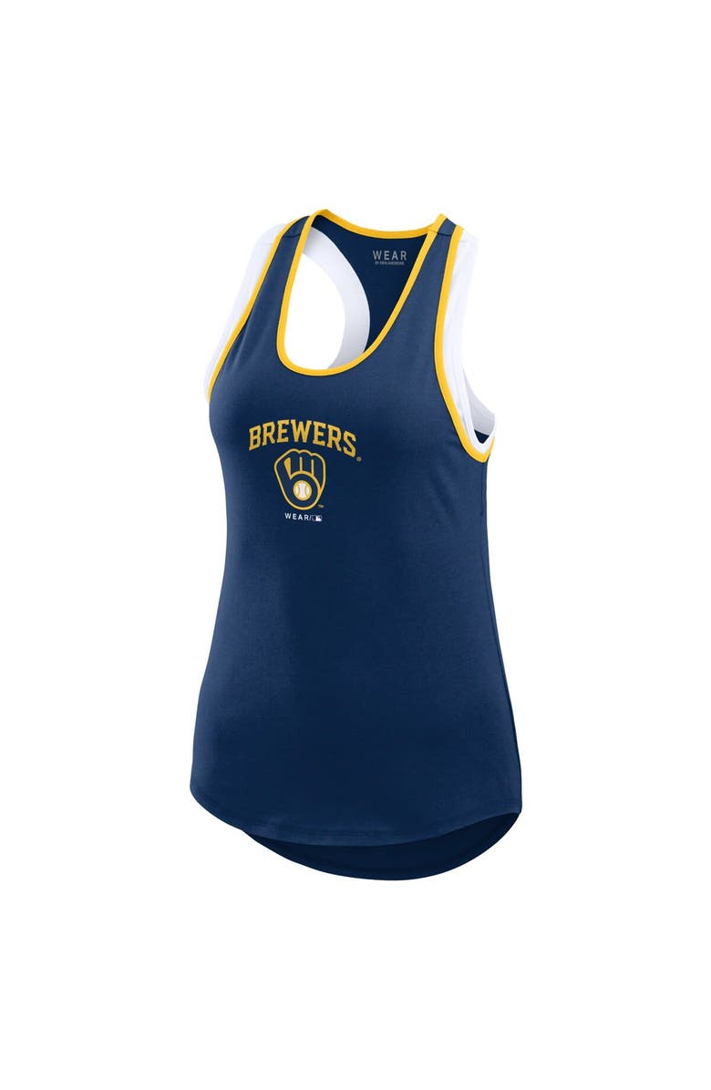 WEAR by Erin Andrews Women's WEAR by Erin Andrews Navy Milwaukee Brewers Colorblock Racerback Tank Top, Alternate, color, 