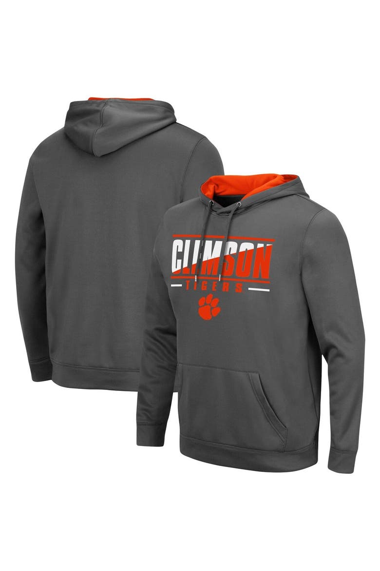 Men's Colosseum Charcoal Clemson Tigers Slash Stack 2.0 Pullover Hoodie, Main, color, Charcoal