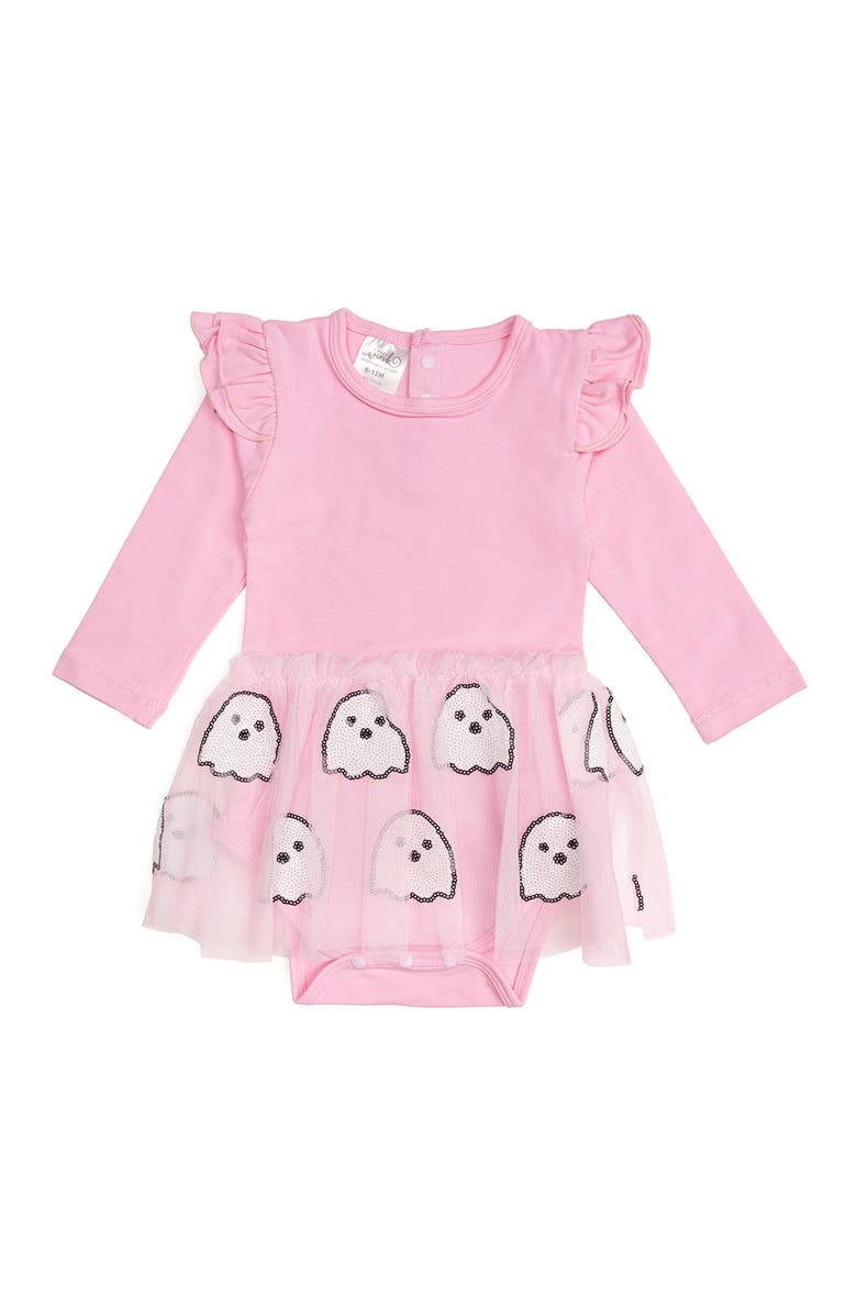 Sweet Wink Ghost Sequin Halloween Long Sleeve Tutu Bodysuit, Main, color,