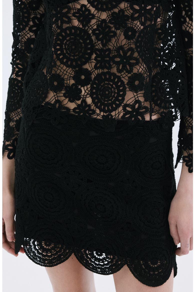 Cotton Blend Crochet Miniskirt, Alternate, color, BLACK