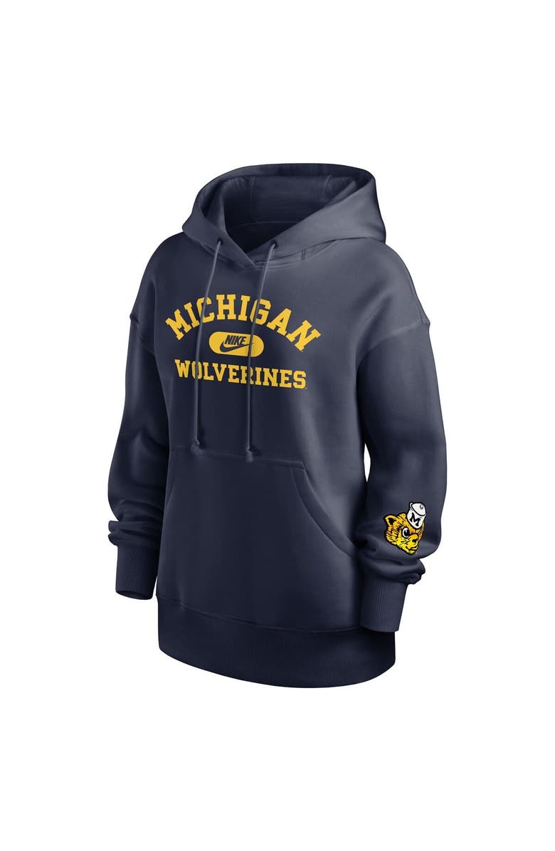 Nike Women's Nike Navy Michigan Wolverines Oversized Legacy Phoenix Foundational Stack Pullover Hoodie, Alternate, color,