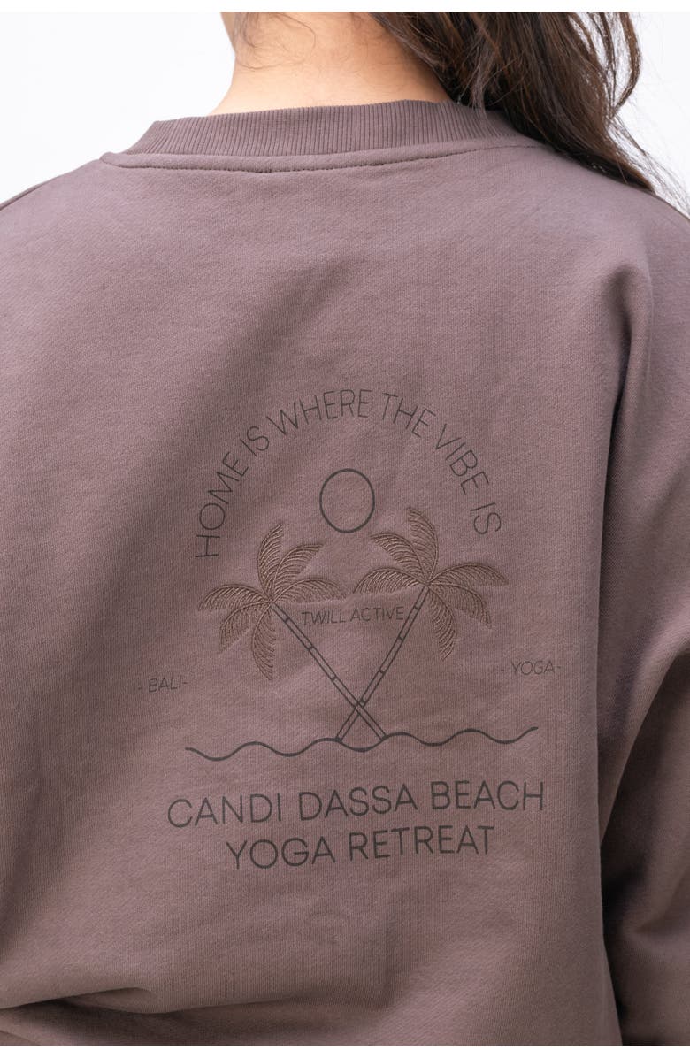 Twill Active Organic Cotton Oversized Crewneck Wellness Sweatshirt, Alternate, color, Chocolate Brown