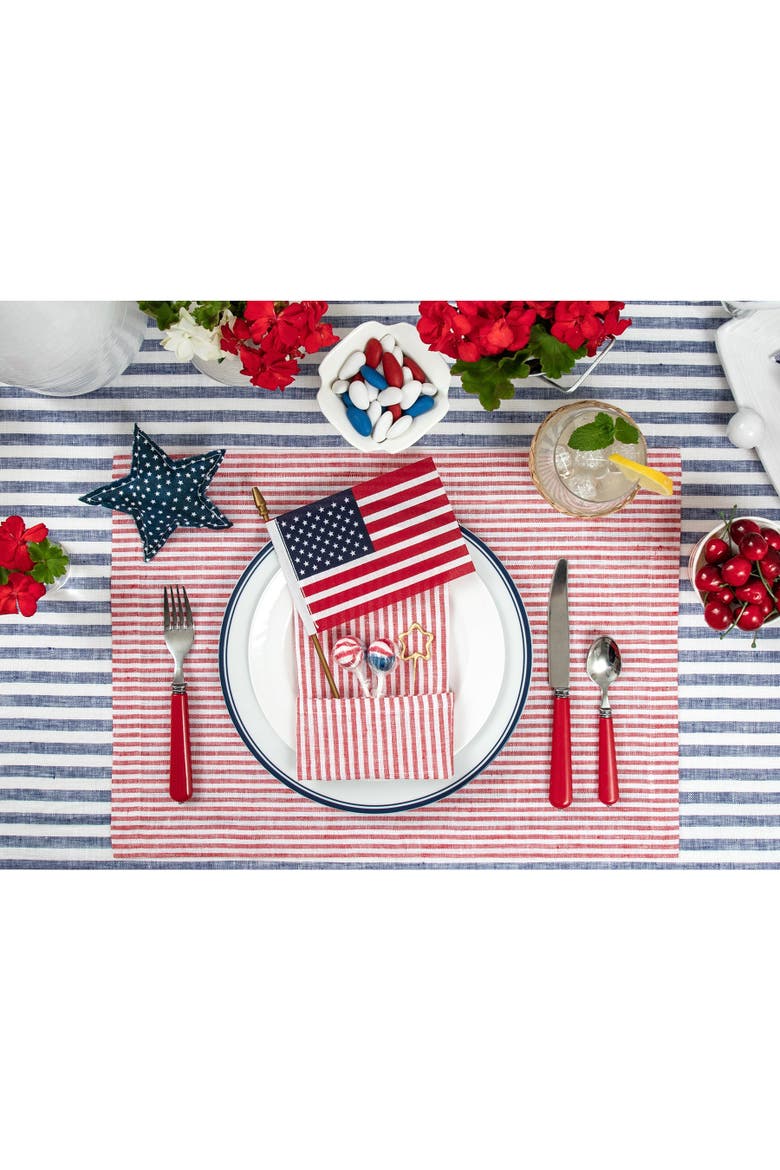 Linen Placemats Set of 4, 14 x 19" - Narrow Stripe, Alternate, color, Red and White