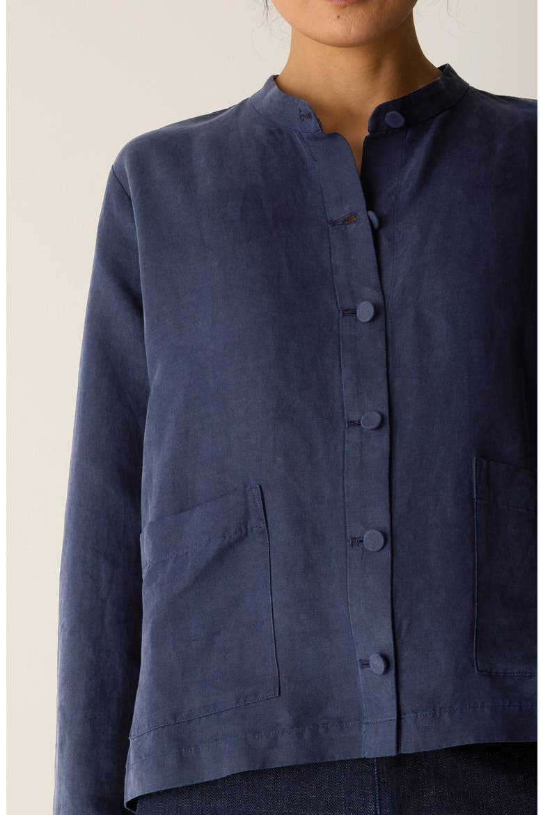 Mandarin Collar Organic Linen & Silk Twill Jacket, Alternate, color, INK