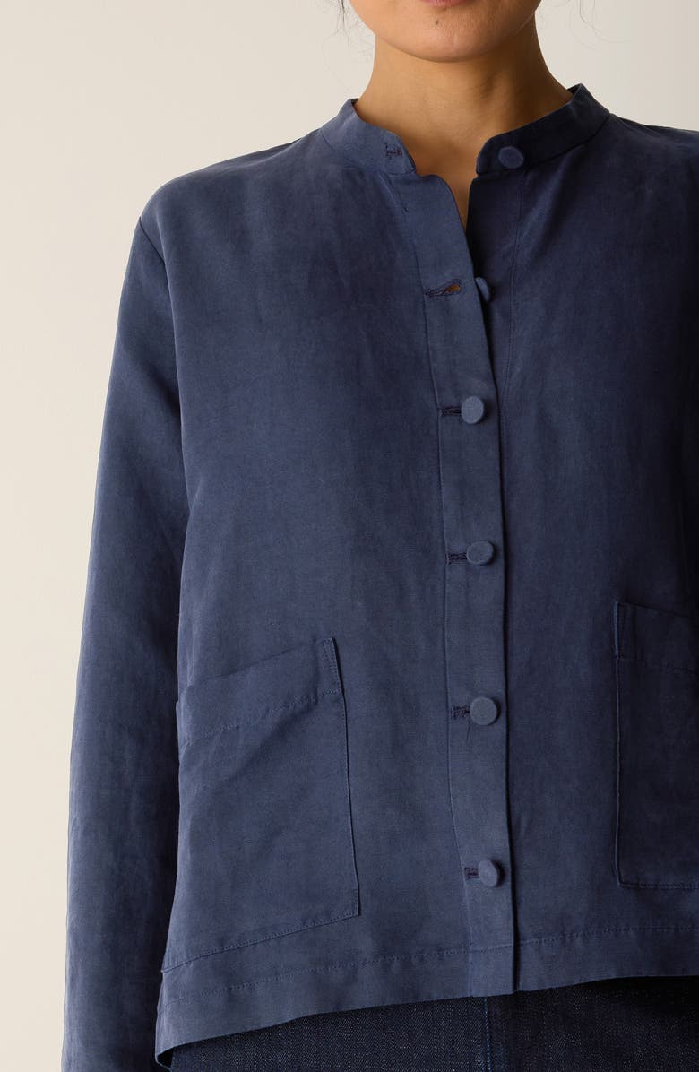 Eileen Fisher Mandarin Collar Organic Linen & Silk Twill Jacket, Alternate, color, Ink