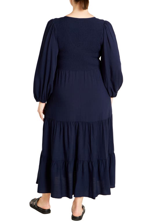 City Chic Athena Freya Long Sleeve Tiered Maxi Dress In Blue