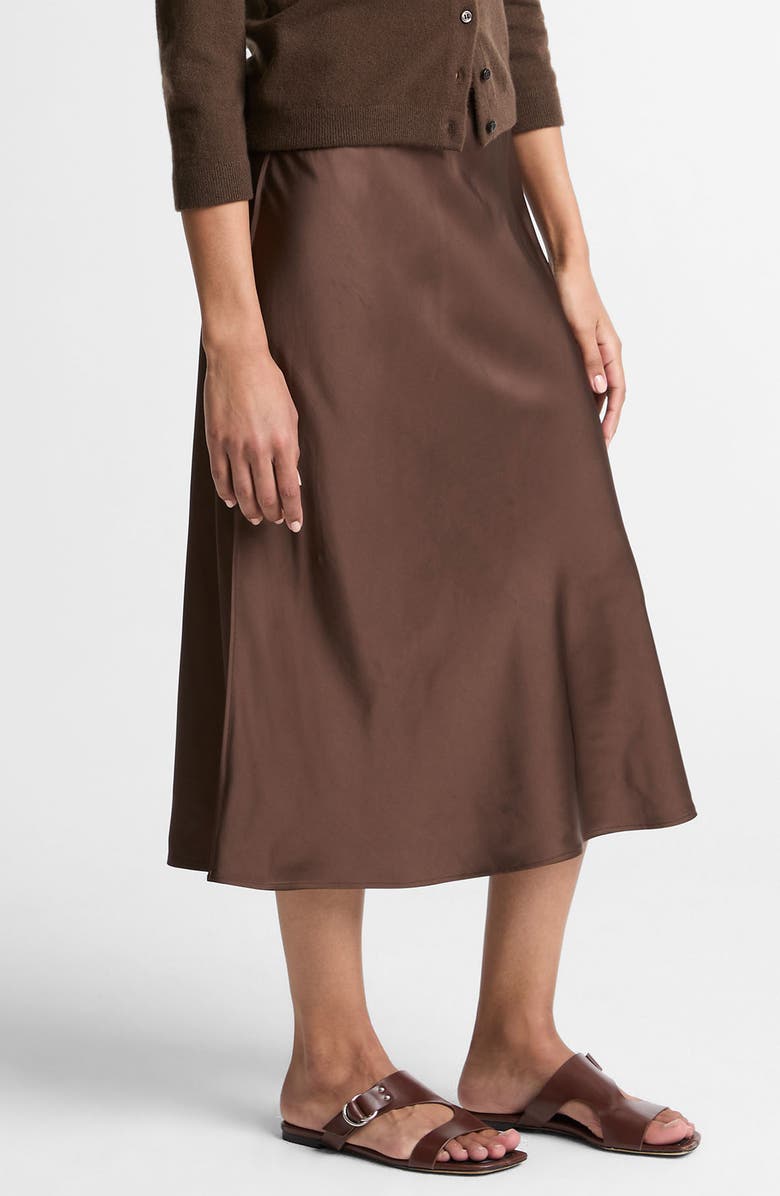 Vince Pull-On Satin Slip Skirt, Alternate, color, Dark Bark