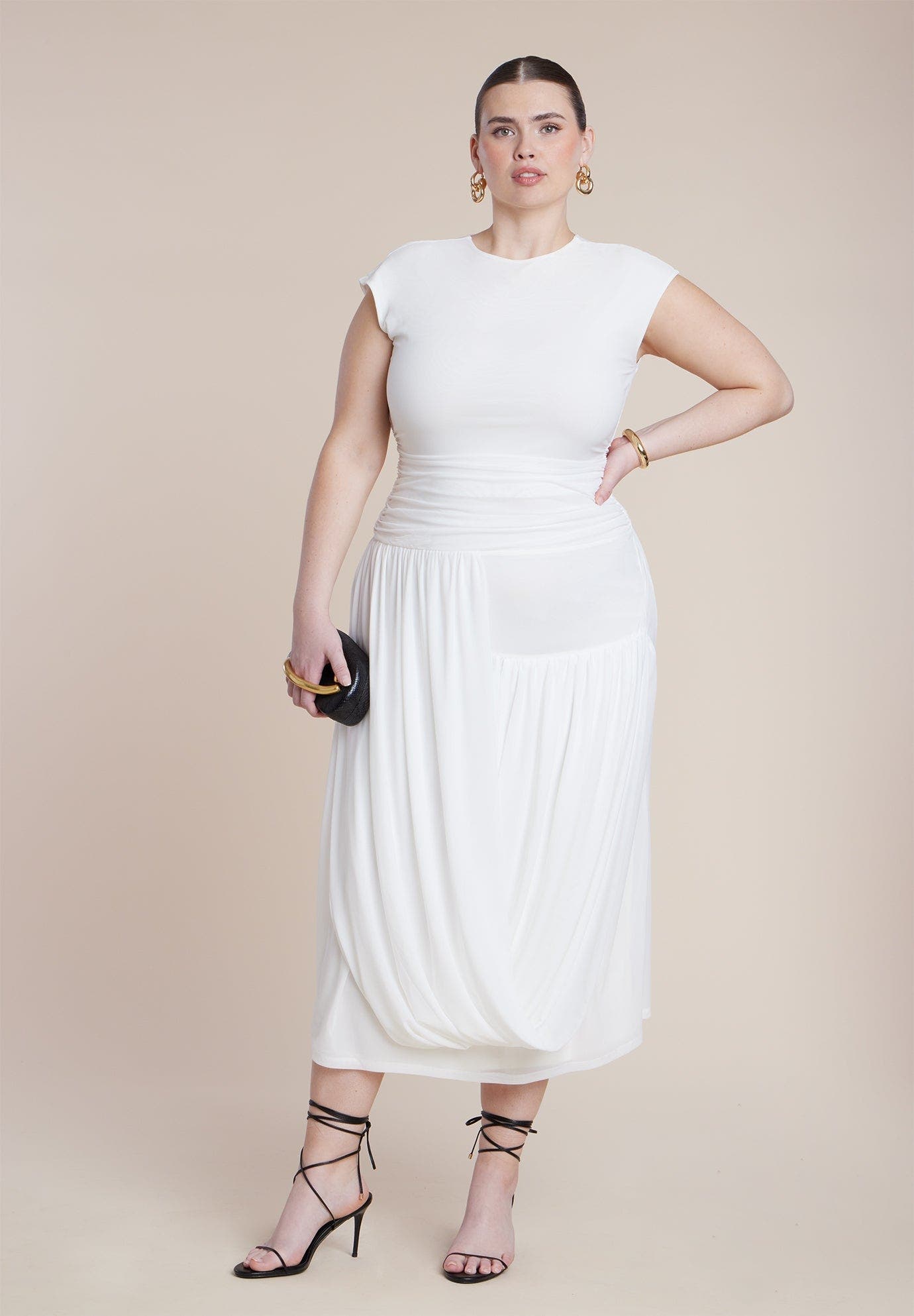 Drape Detail Fitted Mesh Dress