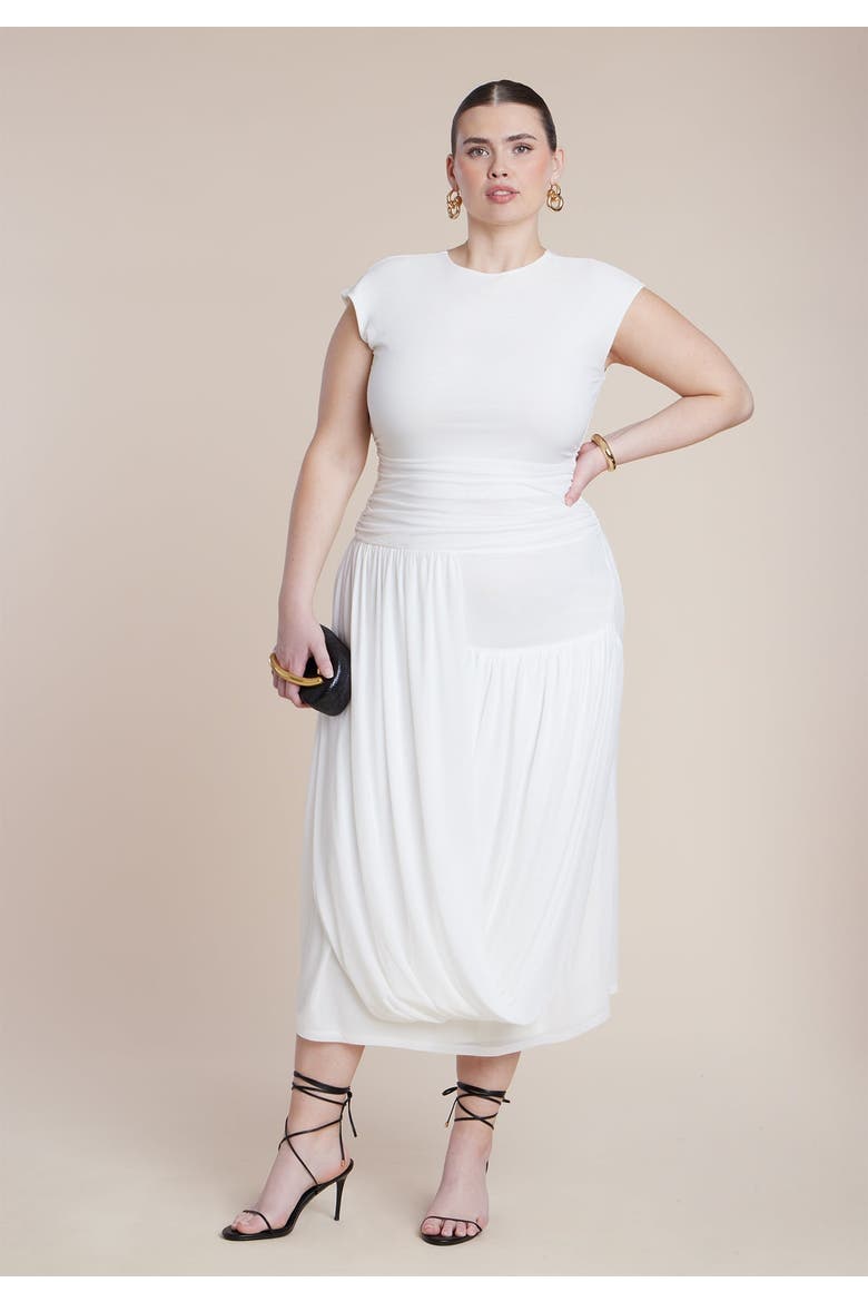 Drape Detail Fitted Mesh Dress, Main, color, JET STREAM