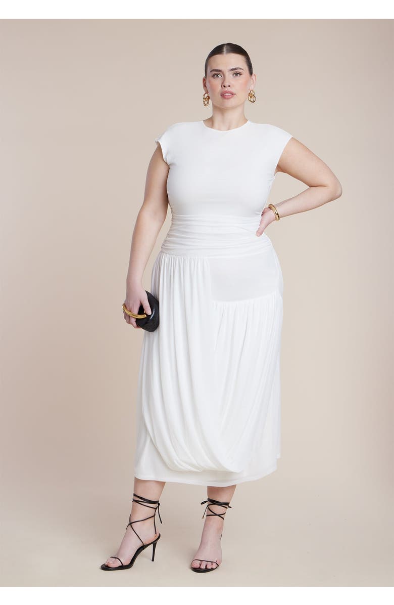 ELOQUII Drape Detail Fitted Mesh Dress, Main, color, Jet Stream