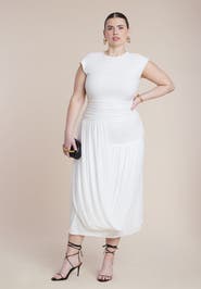 ELOQUII Drape Detail Fitted Mesh Dress