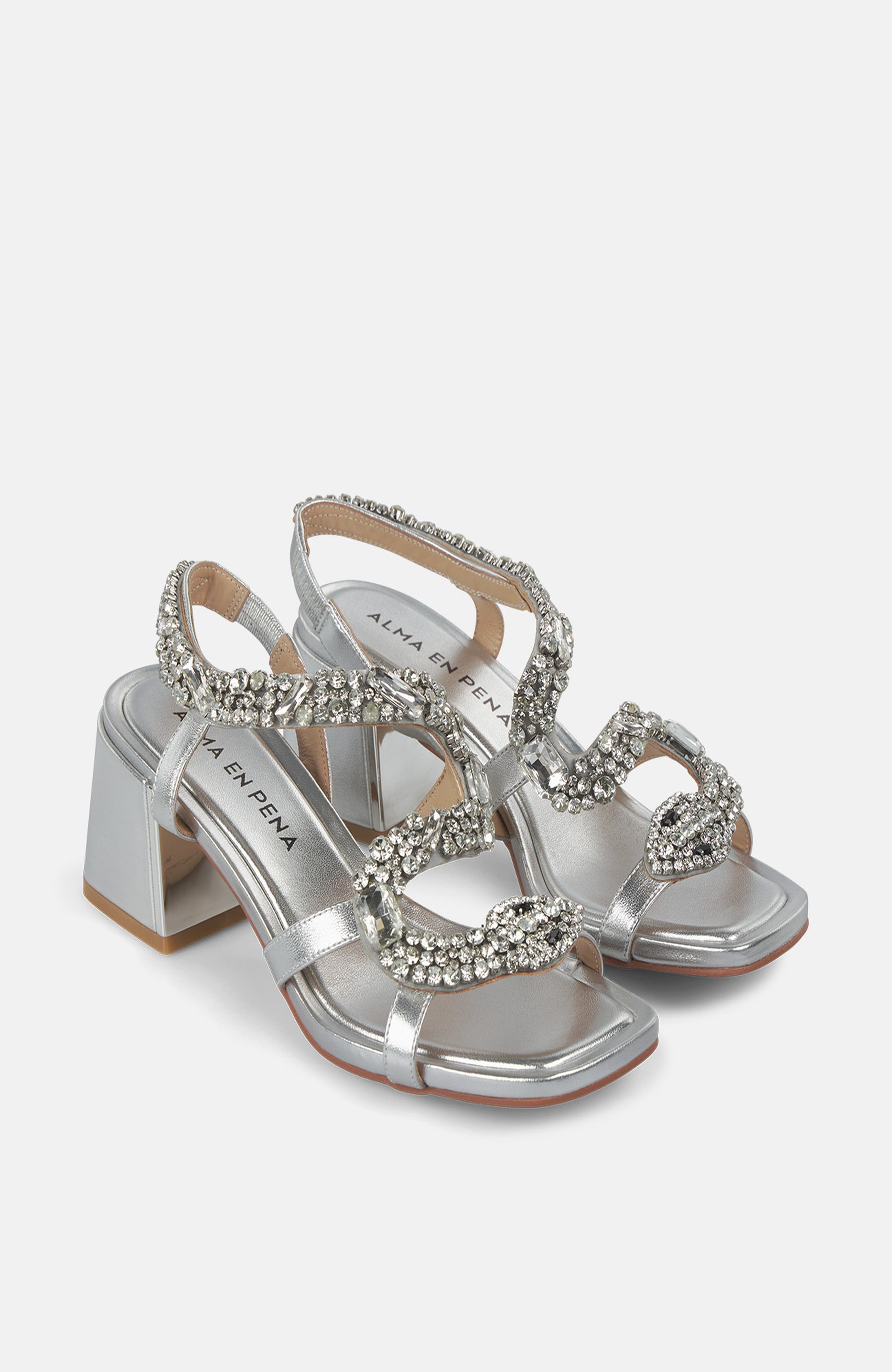 Snake Heel Sandal, Main, color, Metallic Silver