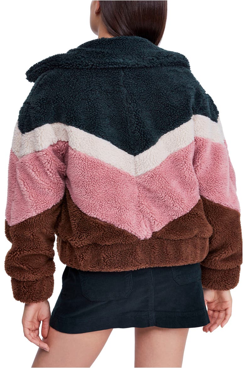 Chevron Teddy Coat, Alternate, color, ROSE COMBO