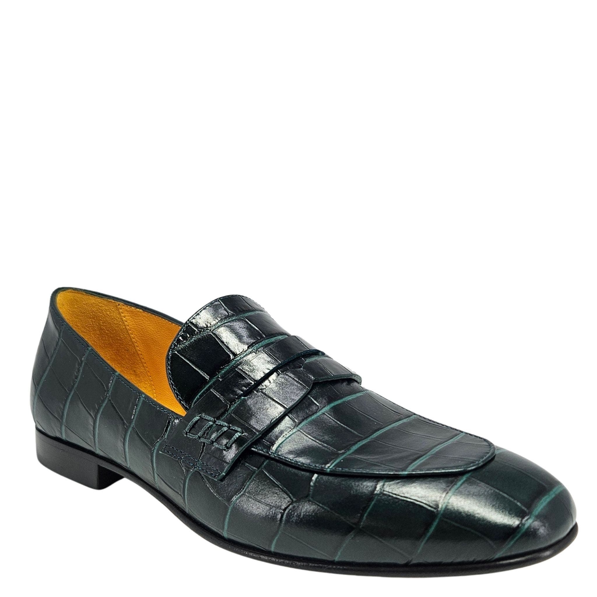 Flat Croc Embossed Loafer, Alternate, color, Green