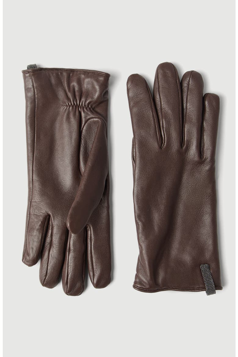 Nappa leather gloves with monili, Main, color, Chocolate