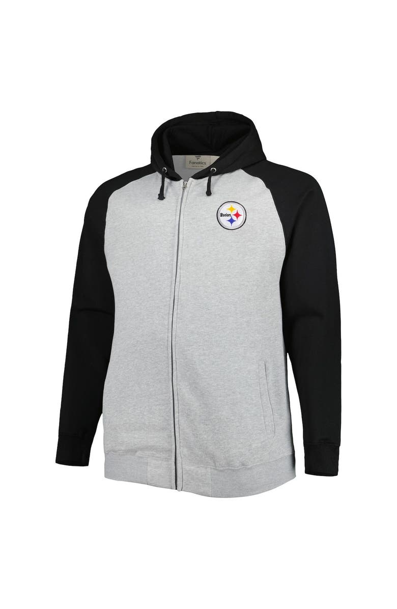 PROFILE Men's Heather Gray Pittsburgh Steelers Big & Tall Fleece Raglan Full-Zip Hoodie Jacket, Alternate, color,