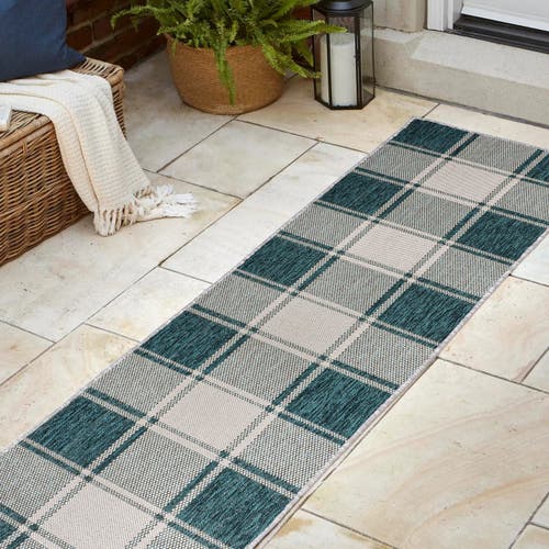 Jonathan Y Sabine Traditional Farmhouse Bold Gingham Indoor/outdoor Area Rug In Turquoise/cream