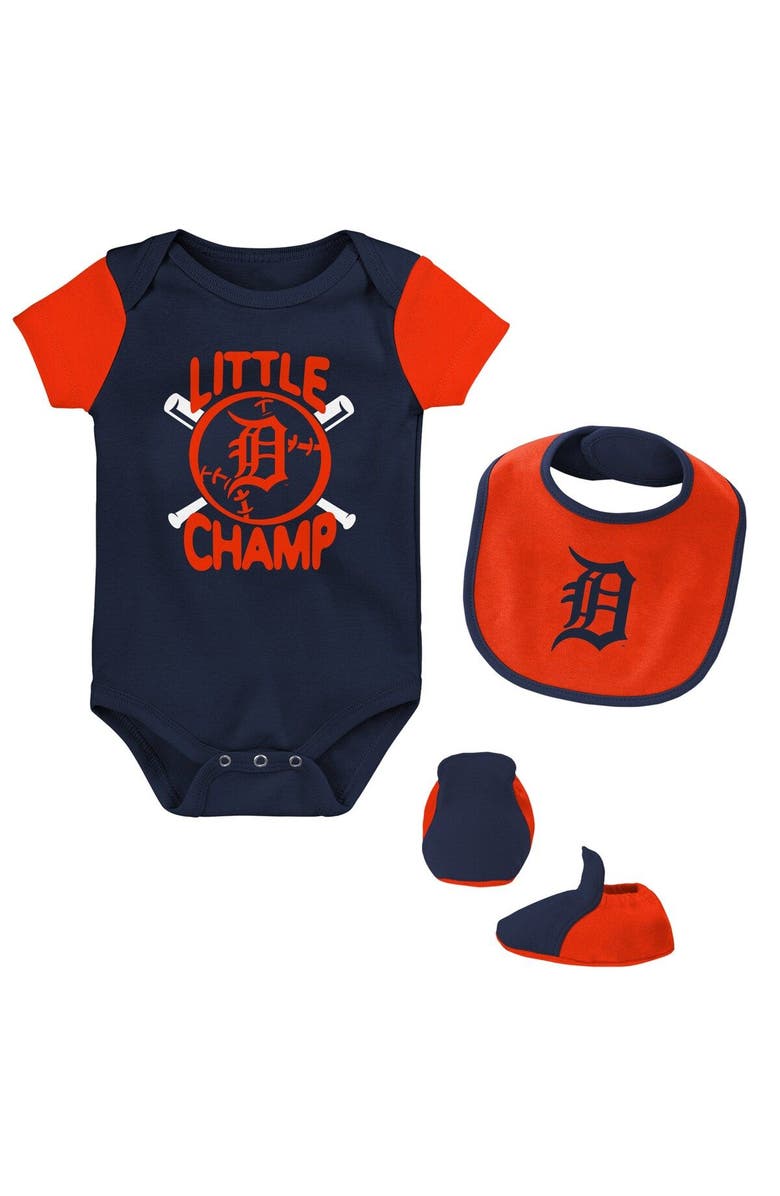 Outerstuff Newborn & Infant Navy Detroit Tigers Little Champ Three-Pack Bodysuit Bib & Booties Set, Main, color, Navy