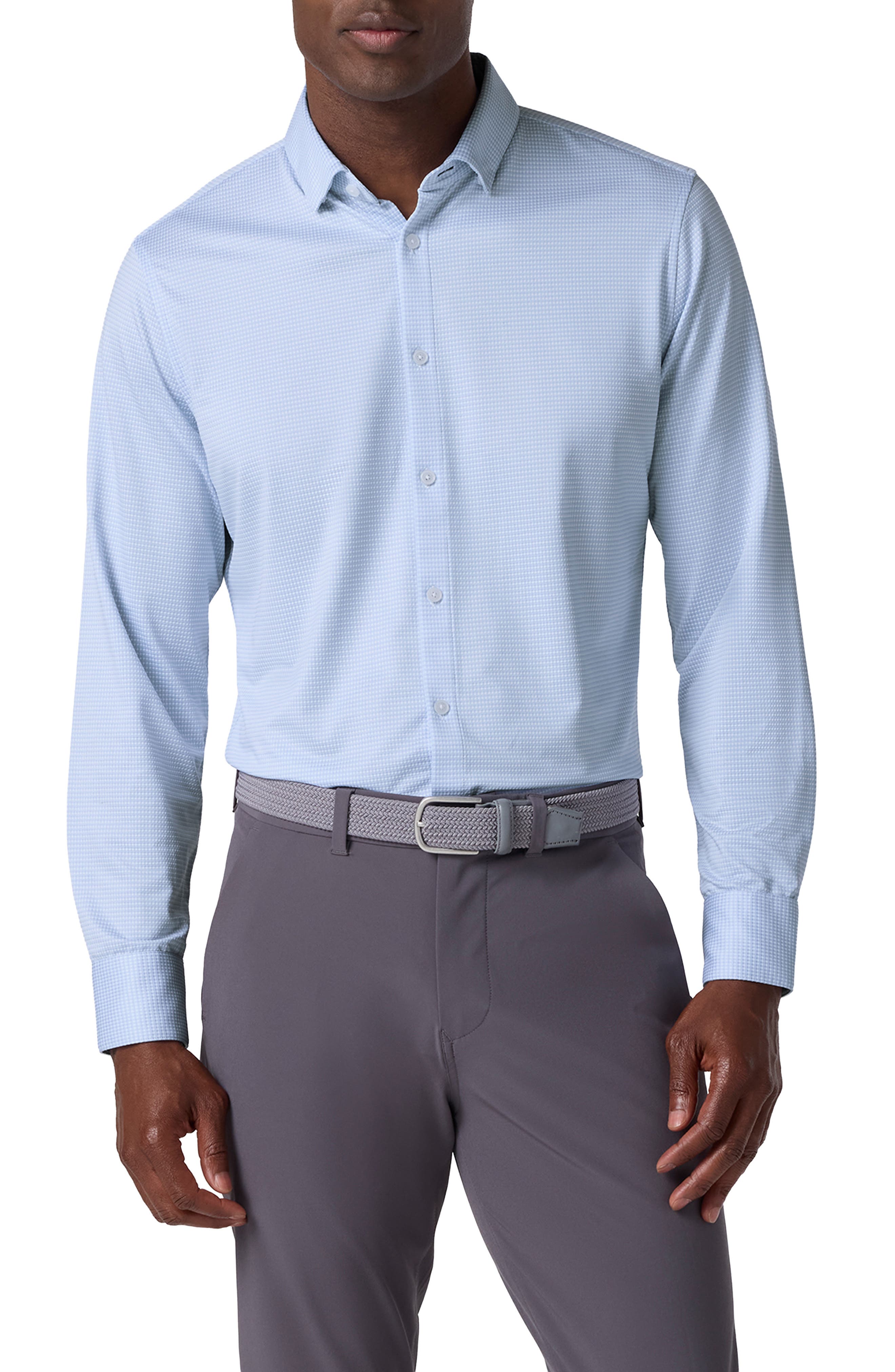 Halyard Trim Fit Solid Textured Knit Button-Up Shirt - image 5