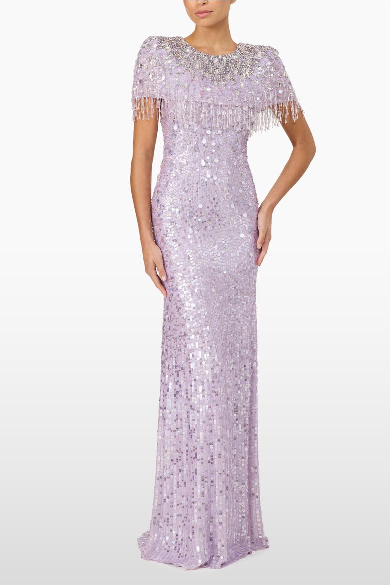 Eugenie Sequin Fringed Maxi Dress, Alternate, color, Thistle