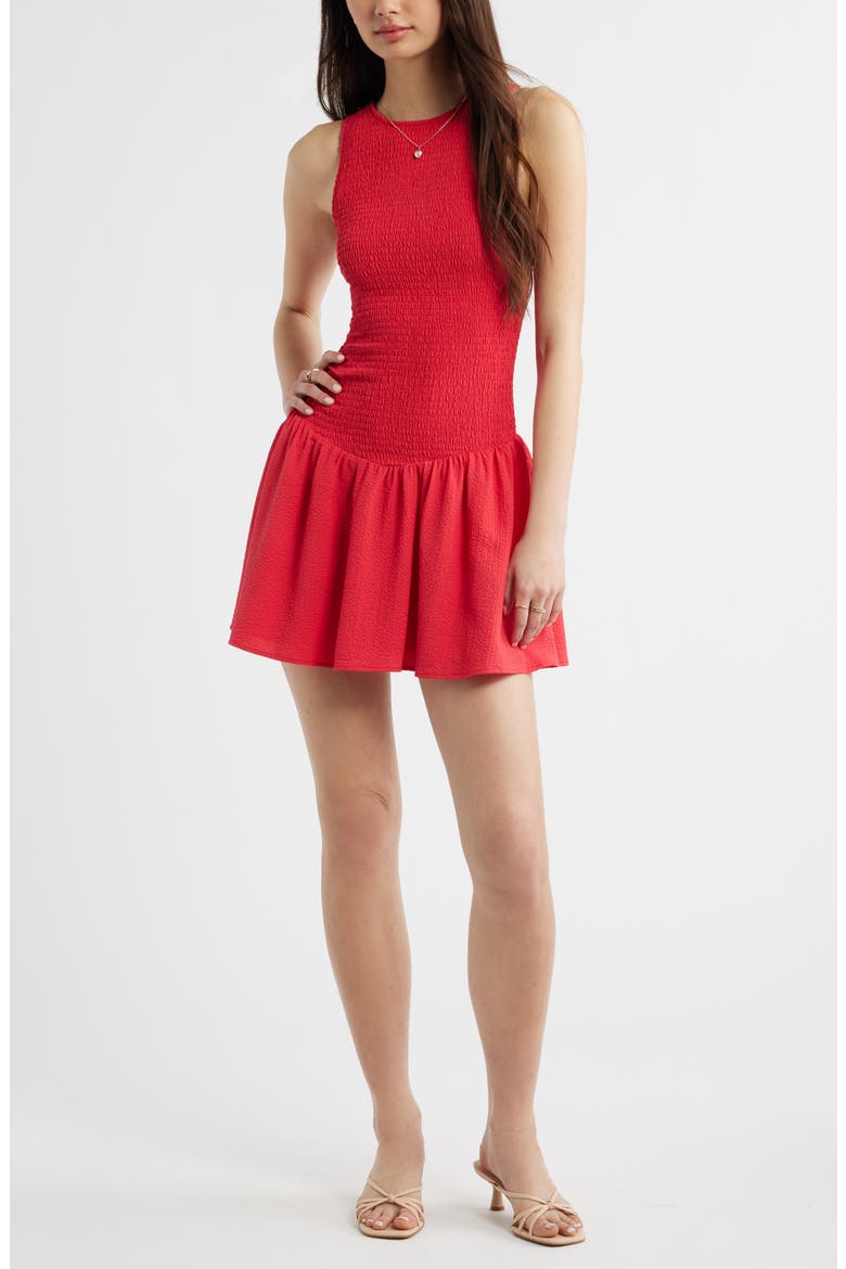 Smocked Drop Waist Minidress, Main, color, RED SAUCY