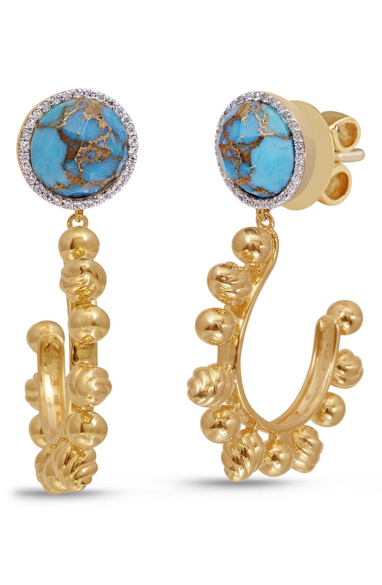 LuvMyJewelry Rise & Shine 14K Gold Vermeil Turquoise & Diamond Hoop Drop Earrings, Main, color, 14Kt Gold Vermeil On Sterling