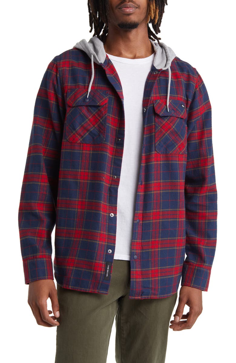 Vans Parkaway II Hooded Plaid Flannel Snap-Up Shirt, Main, color, 
